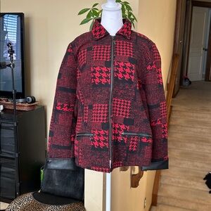 Red and Black Houndstooth Jacket with faux leather accents